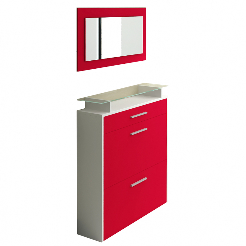 Schuhschrank in rot hochglanz mit Spiegel