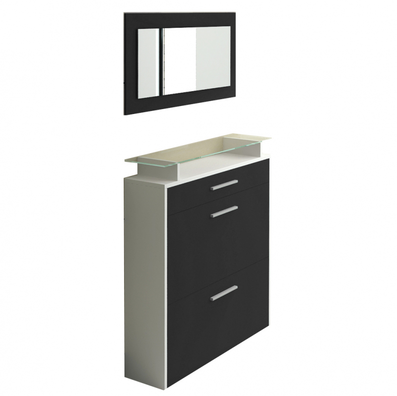 Schuhschrank in schwarz hochglanz mit Spiegel