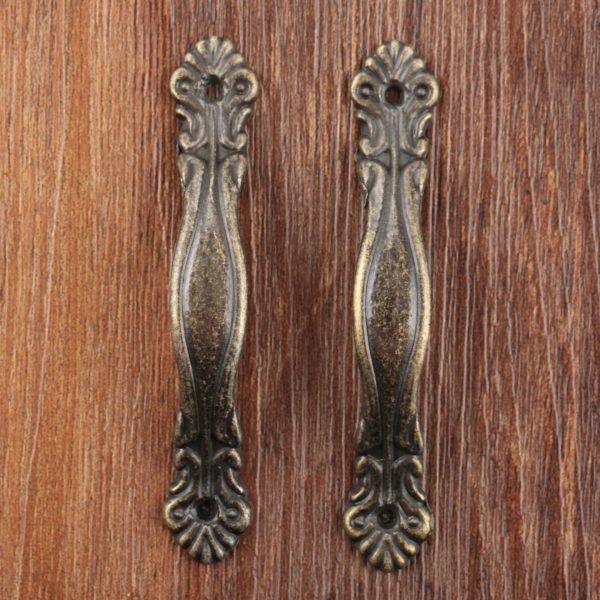 2sets Antike Bronze Griff w/schrauben Vintage Knopf Blume Pull 85*15mm Möbel Küche Schrank Schublade zink-legierung Alten Europäischen – Bild 3