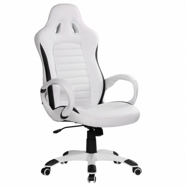 Buerostuhl SPA Weiss Gaming Chefsessel mit Armlehne gepolstert 110 kg Sport-Sitz Drehstuhl Kopfstuetze Race Schreibtischstuhl Gamer Design Modern Drehsessel Racing