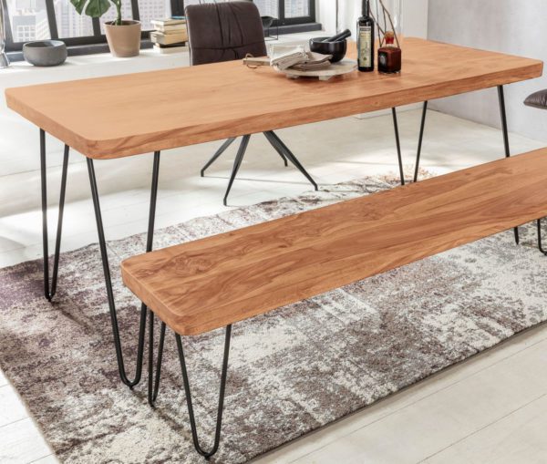 Esstisch BAGLI Massivholz Akazie 180 x 76 x 80 cm Esszimmer-Tisch Kuechentisch modern Landhaus-Stil Holztisch mit Metallbeinen dunkel-braun Natur-Produkt Massivholzmoebel Echt-Holz unbehandelt