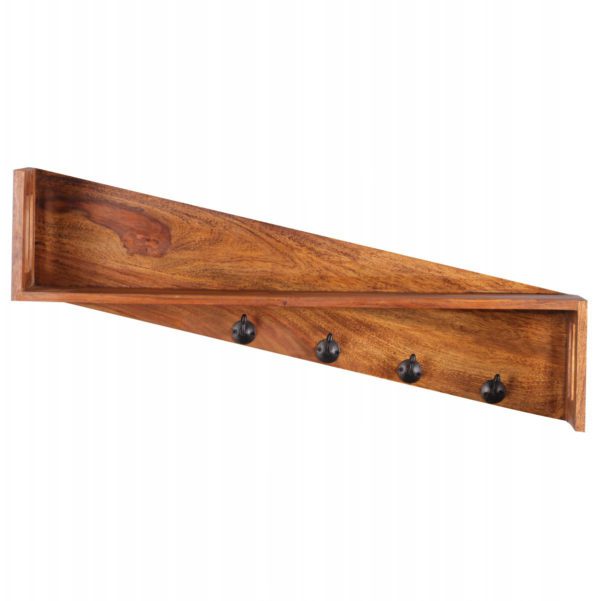 Wandgarderobe PALI Massivholz Sheesham Design Wand-Paneel 87cm Garderoben-Haken Wandregal Kleiderhaken Echt-Holz