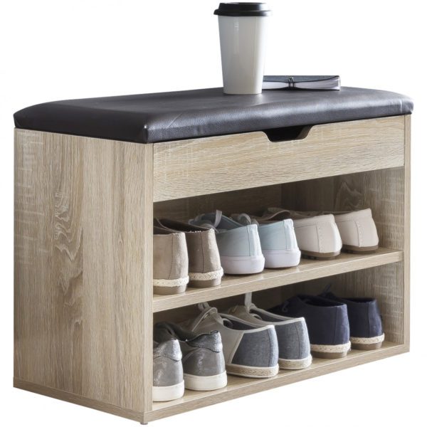 Schuhbank mit Sitzflaeche Sonoma Garderoben-Bank Holz 60 x 40 x 30 cm