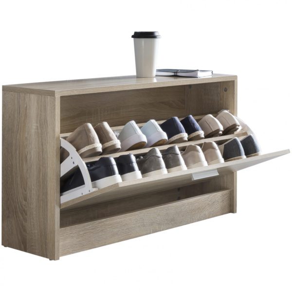 Schuhkipper SPLIT Modern 80 x 47 x 24 cm Holz Schuhregal Weiss 1 Fach