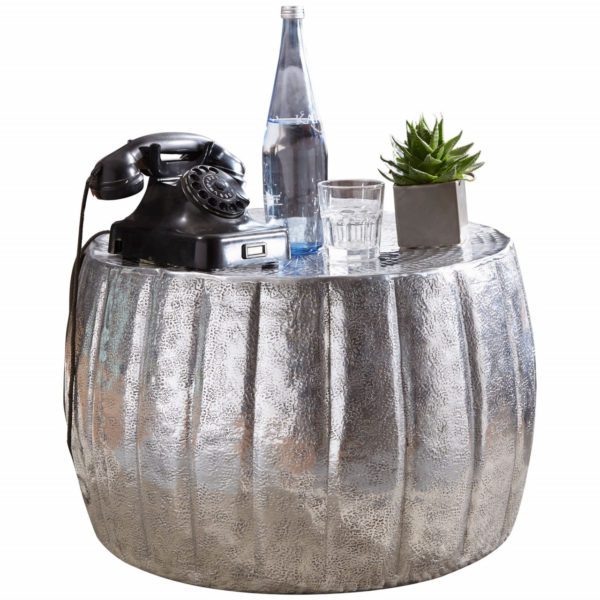 Couchtisch 60x36x60 cm Aluminium Silber Beistelltisch orientalisch rund