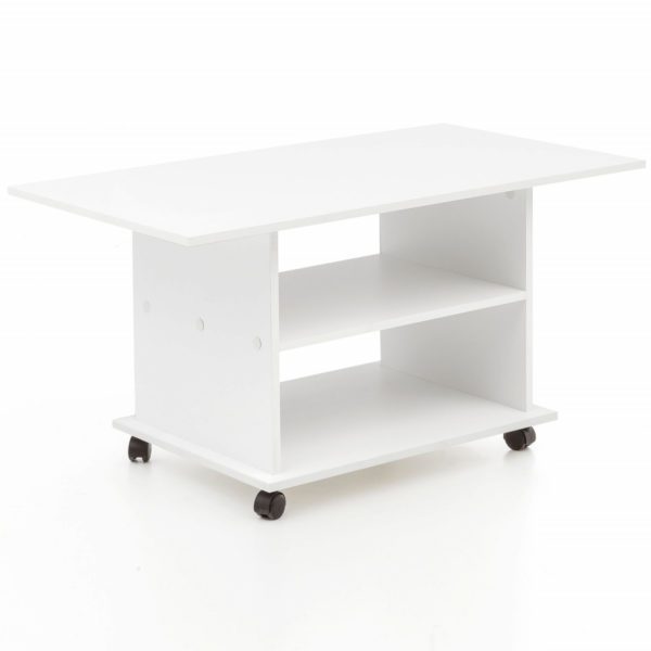 Design Couchtisch WL5.738 95 x 51 x 54,5 cm Weiss Drehbar mit Rollen