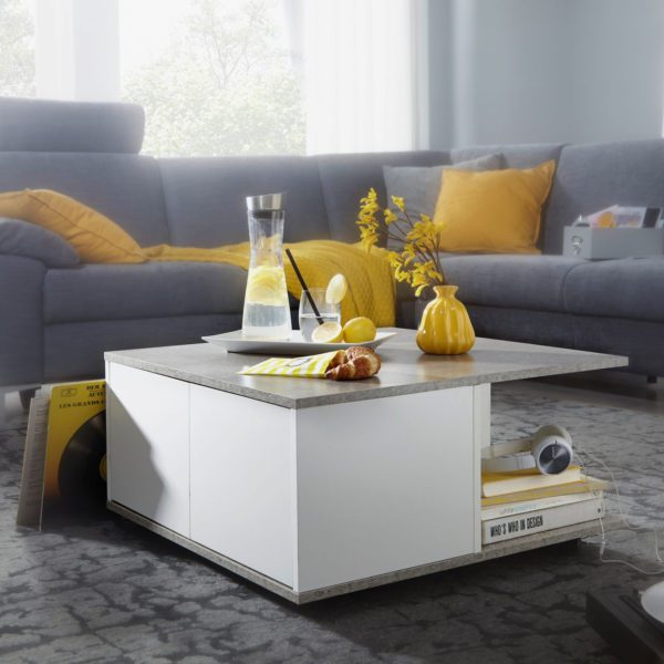 Design Couchtisch 70x70 cm Zementgrau / Weiss