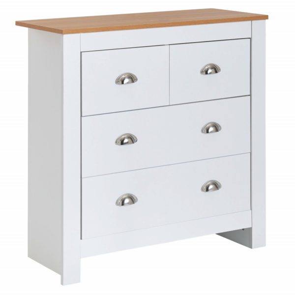 Sideboard mit 4 Schubladen 79x81x35 cm Kommode Weiss / Eiche Modern