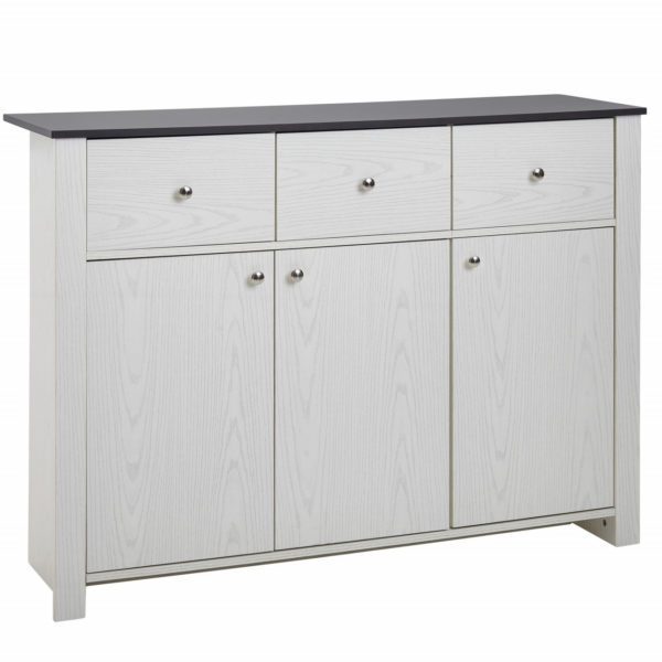 Sideboard mit Schubladen & Tueren 128x94x40 cm Kommode Weiss Birke-Dekor