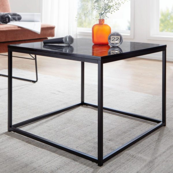 Couchtisch 60x60x45 cm mit Marmor Optik Schwarz