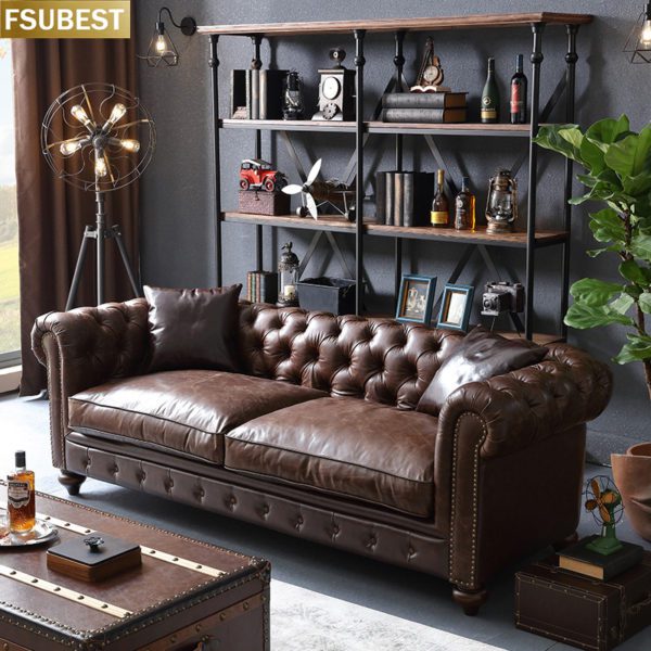 Amerikanischen Moderne Chesterfield-Stil Wohnzimmer Vintage Retro Tufted Sofa Möbel Schaltfläche Getuftet Leder Chesterfield-Sofa – Bild 2