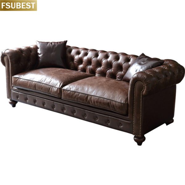 Amerikanischen Moderne Chesterfield-Stil Wohnzimmer Vintage Retro Tufted Sofa Möbel Schaltfläche Getuftet Leder Chesterfield-Sofa – Bild 6