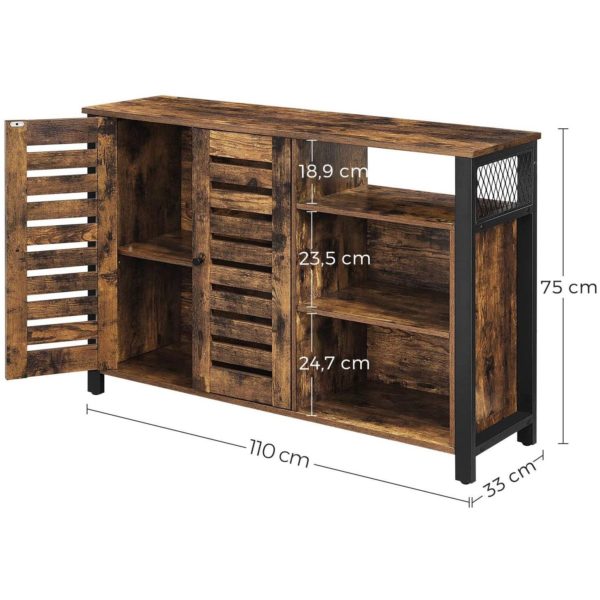 Aufbewahrung einheit, Side board, mit 2-türigem Schrank, verstellbare Regale, 110x33x75 cm, industrieller Stil, rustikal braun und schwarz – Bild 6