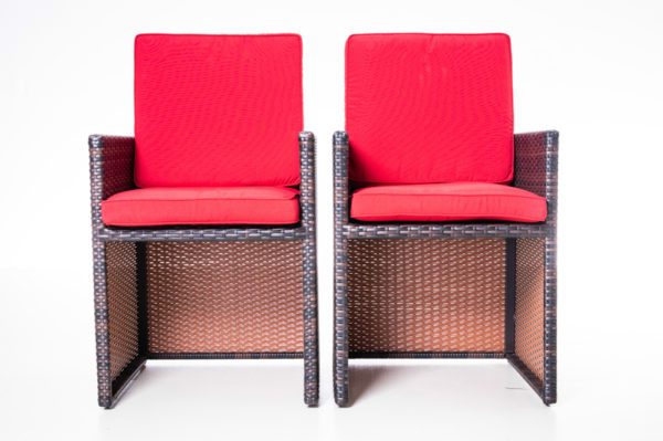 2er-Set Stuehle Bali in braun / rot hochwertig Rattan Aluminium