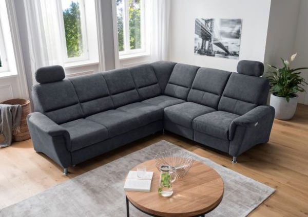 Benformato Ecksofa Parole mit elektronischer & manueller Relaxfunktion Anthrazit Luxus-Mikrofaser