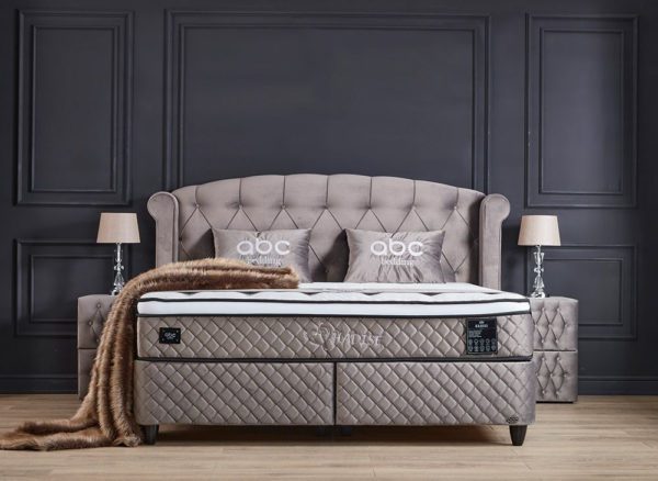 Boxspringbett Hadise inklusive Matratzen Topper & Bettkasten Grau Luxus-Mikrofaser