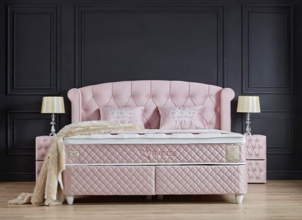 Boxspringbett Hadise inklusive Matratzen Topper & Bettkasten Rosa Luxus-Mikrofaser