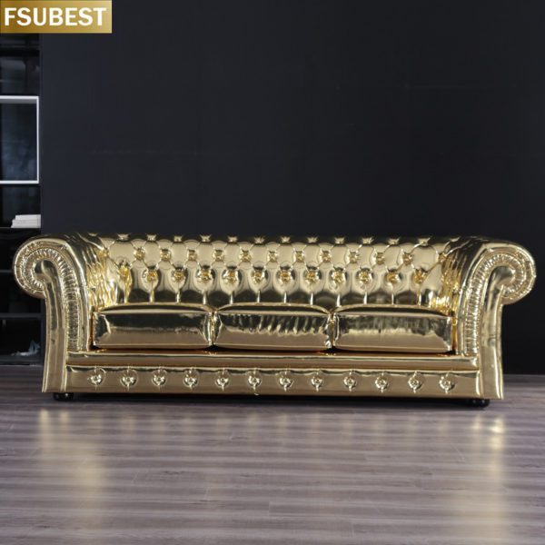 Chesterfield Leder Sofa Set Luxus Moderne Goldene Leder Chesterfield-Sofa Für Verkauf Vintage Tiefe Taste Tufted Pu Leder Sofa – Bild 2