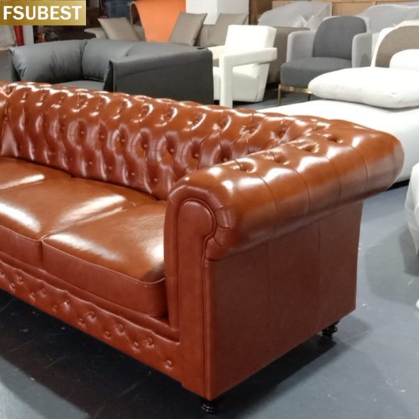 Chesterfield Leder Sofa Set Luxus Moderne Goldene Leder Chesterfield-Sofa Für Verkauf Vintage Tiefe Taste Tufted Pu Leder Sofa – Bild 4