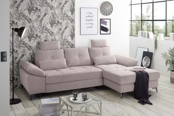 BlackRedWhite Auckland Ecksofa mit Schlaffunktion & Bettkasten Thor 91 Flamingo Luxus-Webstoff Flachgewebe