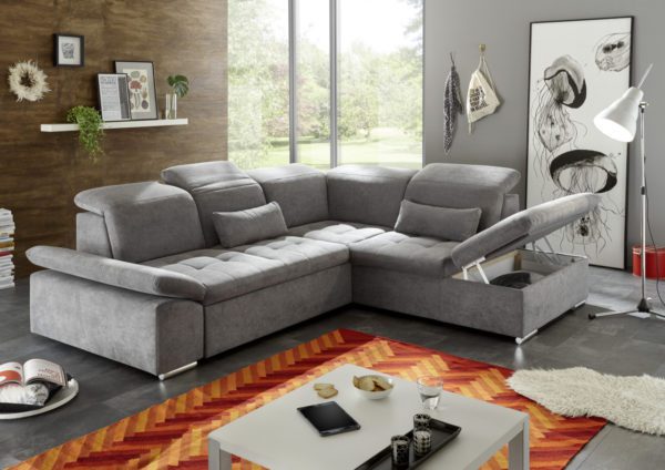 BlackRedWhite Wayne Ecksofa mit Schlaffunktion Uran 03 Dark Grey Luxus-Webstoff Flachgewebe