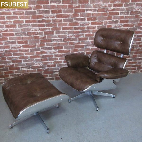 FSUBEST Loft Industrielle Möbel Retro Vintage Leder Liege Stuhl Vintage Echtem Leder Lounge Sofa Stuhl Mit Fuß Hocker – Bild 2