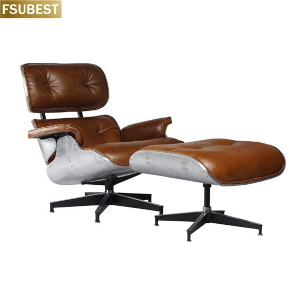 FSUBEST Loft Industrielle Möbel Retro Vintage Leder Liege Stuhl Vintage Echtem Leder Lounge Sofa Stuhl Mit Fuß Hocker – Bild 4