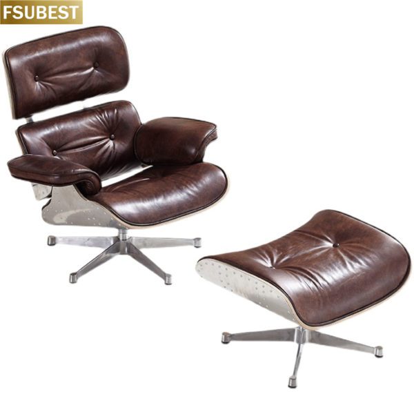 FSUBEST Loft Industrielle Möbel Retro Vintage Leder Liege Stuhl Vintage Echtem Leder Lounge Sofa Stuhl Mit Fuß Hocker – Bild 5