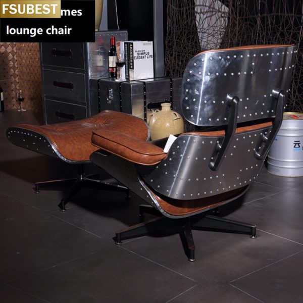 FSUBEST Loft Industrielle Möbel Retro Vintage Leder Liege Stuhl Vintage Echtem Leder Lounge Sofa Stuhl Mit Fuß Hocker