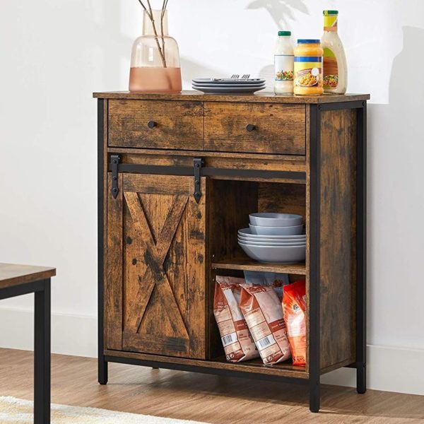 Lagerung Einheit, Sideboard, Küche Schrank, Kommode, mit Scheune Nachahmung Schiebetür, industriellen Stil, Rustikalen Braun ein – Bild 2