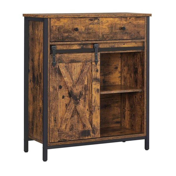 Lagerung Einheit, Sideboard, Küche Schrank, Kommode, mit Scheune Nachahmung Schiebetür, industriellen Stil, Rustikalen Braun ein – Bild 4