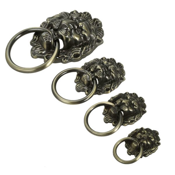 Neue Lion Kopf Knob Antique Bronze Ring Griff Vintage Legierung Ziehen 42mm-155mm Dekorative Hardware Tür Schrank schublade 1set – Bild 5