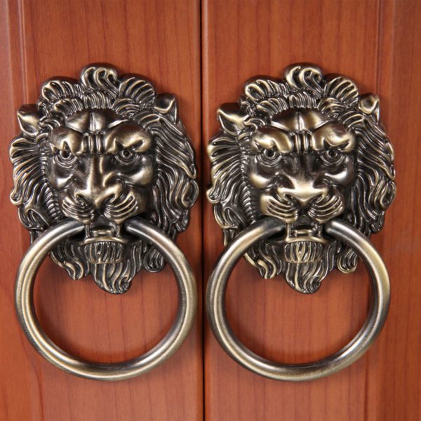 Neue Lion Kopf Knob Antique Bronze Ring Griff Vintage Legierung Ziehen 42mm-155mm Dekorative Hardware Tür Schrank schublade 1set