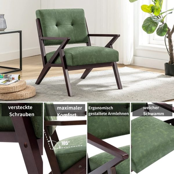 Sessel Wohnzimmer Retro Sessel Padded Leder Einzigen Sofa Massivholz Lounge Stuhl Entspannende Stuhl Holz TV Stuhl – Bild 4