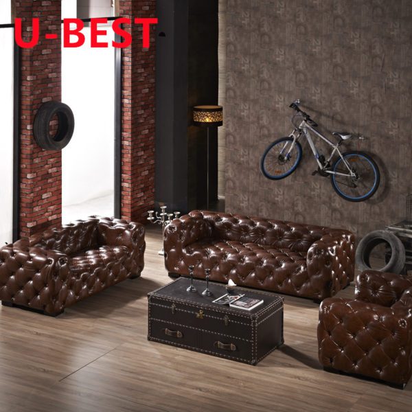 U-BEST Neueste Sofa Europäischen Stil Design Vintage Industrielle Leder Schnitts Sofa für Hotel und Büro Pub Bar Sofa – Bild 2