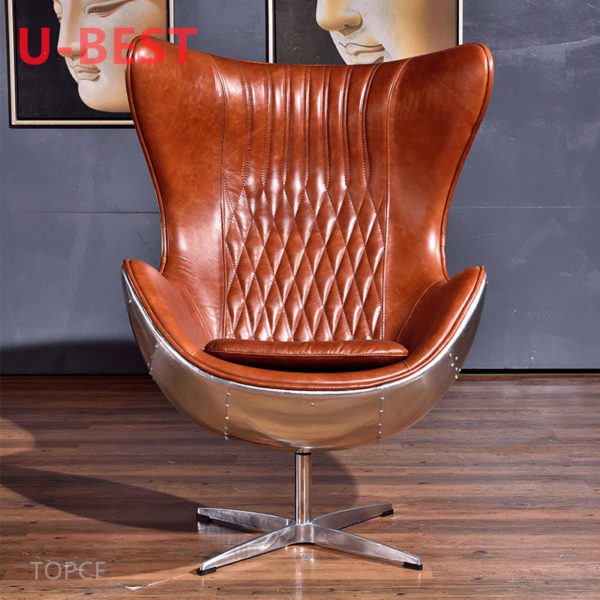 U-Beste Wohnzimmer Vintage Retro Stil Braun Aus Echtem Leder Metall Aluminium Swivel Aviator Sofa Stuhl Vintae Aviator Stuhl – Bild 2