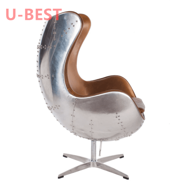 U-Beste Wohnzimmer Vintage Retro Stil Braun Aus Echtem Leder Metall Aluminium Swivel Aviator Sofa Stuhl Vintae Aviator Stuhl – Bild 6