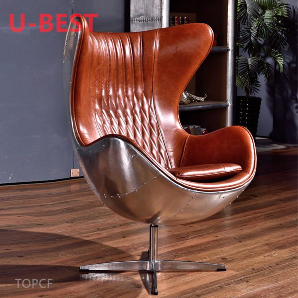 U-Beste Wohnzimmer Vintage Retro Stil Braun Aus Echtem Leder Metall Aluminium Swivel Aviator Sofa Stuhl Vintae Aviator Stuhl