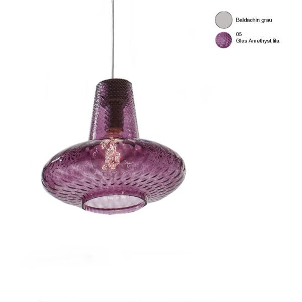 Federico de Majo Giulietta Haengelampe 1-flg. E27 grau mit 3000mm Kabel Glas Amethyst