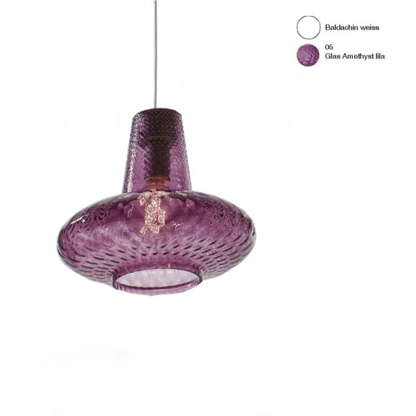 Federico de Majo Giulietta Haengelampe 1-flg. E27 weiss mit 5000mm Kabel Glas Amethyst