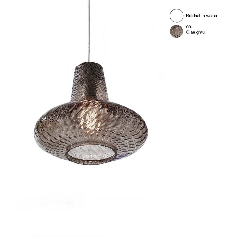 Federico de Majo Giulietta Haengelampe 1-flg. E27 weiss mit 1300mm Kabel Glas grau