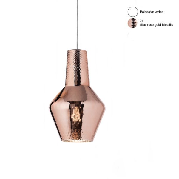 Federico de Majo Romeo Haengelampe 1-flg. E27 weiss mit 1300mm Kabel Glas roseÂ´gold Metallic