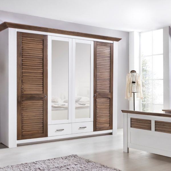 Drehtuerenschrank weiss 235 cm 4-tuerig Pinie braun Laguna