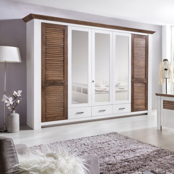 Drehtuerenschrank weiss 284 cm 5-tuerig Pinie braun Laguna