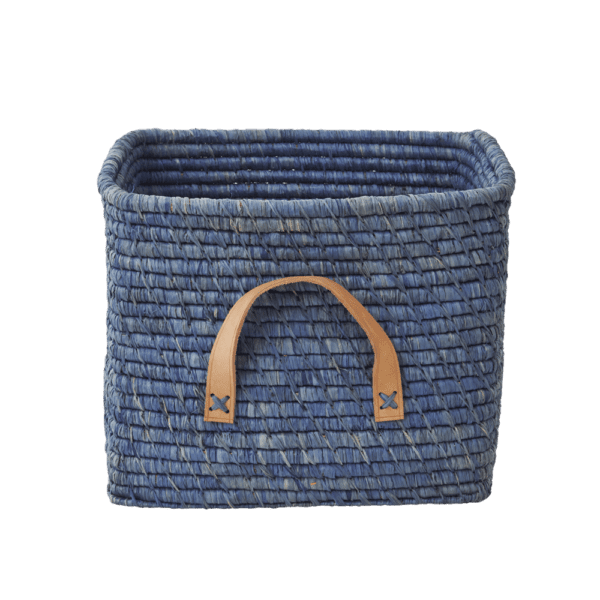 Rice Aufbewahrungskorb Einfarbig mit Lederschlaufen, L30 x B30 x H25cm, blau