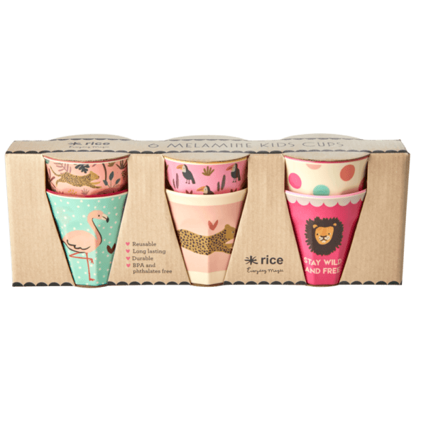 Kleine Melamin Kinder Becher Jungle Animals 6er Pack, pink