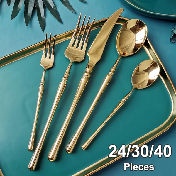 24/30/32/40pcs Gold Besteck Set Edelstahl 304 Geschirr Küchen utensilien Splitter Messer Gabel Löffel Spiegel Dinner Set