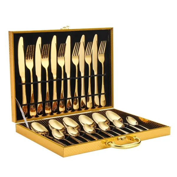 24 Stück Edelstahl Western Geschirr Haushalts messer, Gabel, Löffel, Tee löffel 4 Stück Holzkiste Craft Geschenk box Set – Bild 6