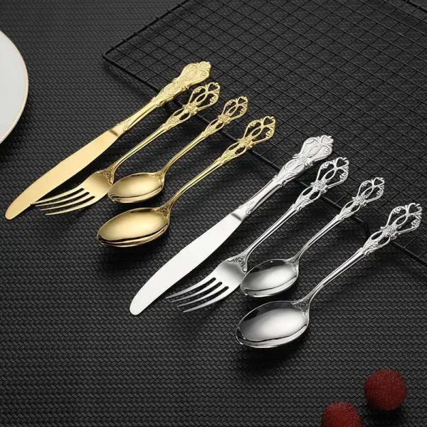 24 stücke Besteck Set Gold Geschirr Edelstahl Royal Löffel Gabeln Messer Küche Westlichen Abendessen Besteck Geschirr Geschenk – Bild 4