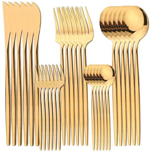 30 Stück Besteck Set Gold Geschirr Edelstahl Spiegel Geschirr Abendessen Teelöffel Gabel Messer Western Besteck Besteck Set